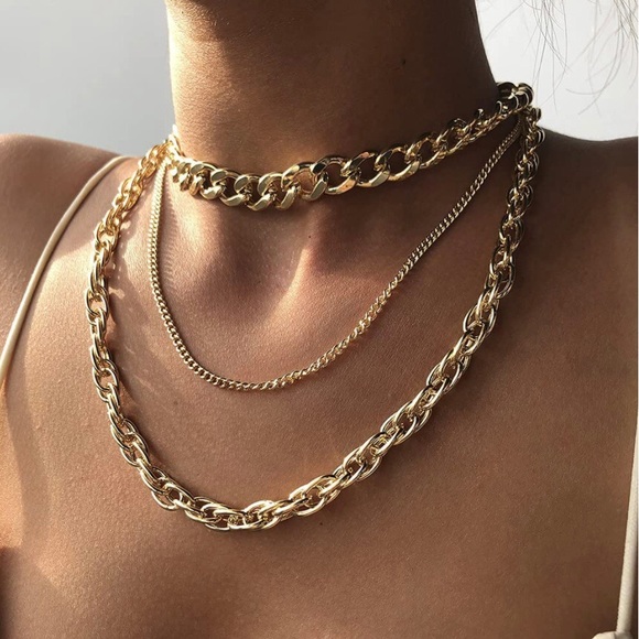 NWT Three Layer Boho Chic Gold Choker Necklace - Picture 7 of 8